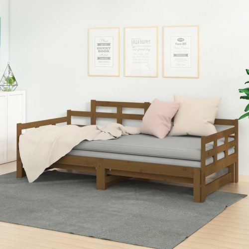 Daybed med udtræk 2x(90x190) cm - massivt fyrretræ, gyldenbrun