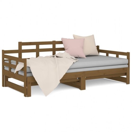 Daybed med udtræk 2x(90x190) cm - massivt fyrretræ, gyldenbrun