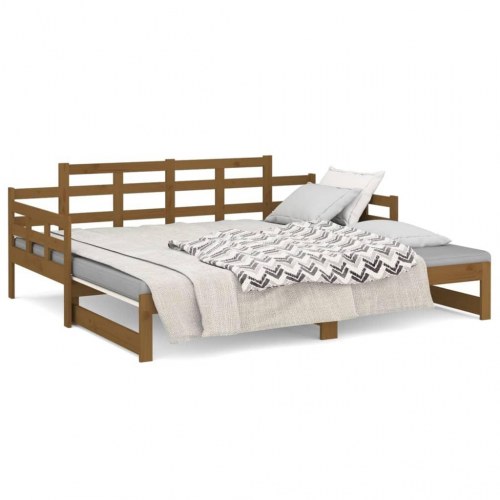 Daybed med udtræk 2x(90x190) cm - massivt fyrretræ, gyldenbrun