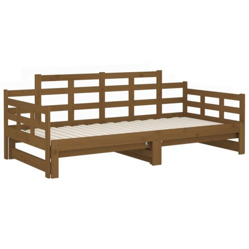 Daybed med udtræk 2x(90x190) cm - massivt fyrretræ, gyldenbrun