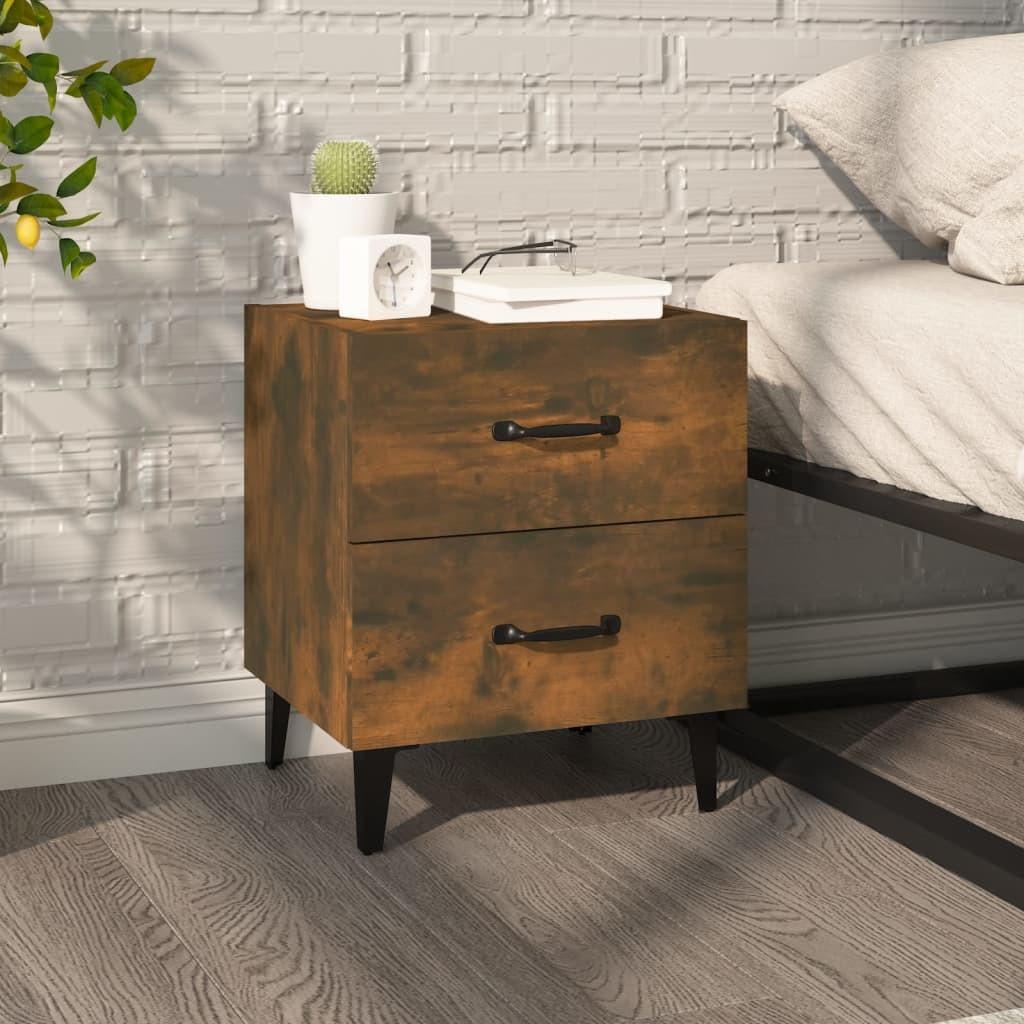 Sengebord med 2 skuffer - 40×35×47,5 cm, røget egetræsfarve