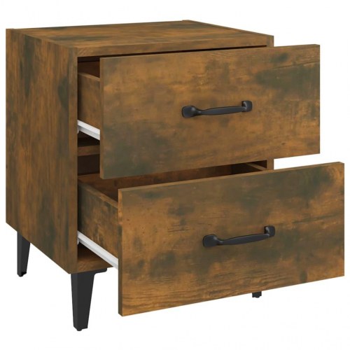 Sengebord med 2 skuffer 40 x 35 x 47,5 cm - røget egetræsfarve