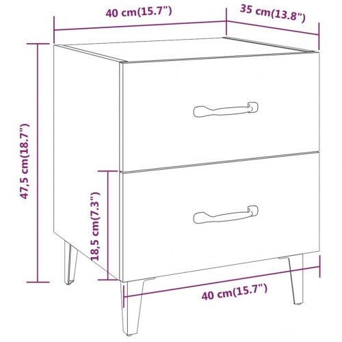 Sengebord med 2 skuffer 40 x 35 x 47,5 cm - røget egetræsfarve