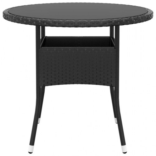 Havebord Ø80x75 cm hærdet glas og polyrattan sort