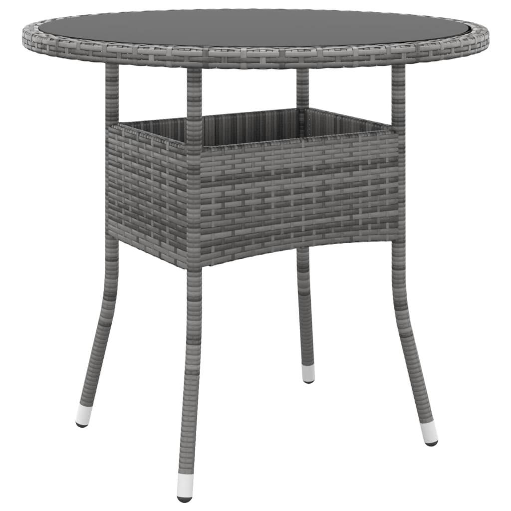 Havebord Ø80x75 cm hærdet glas og polyrattan grå