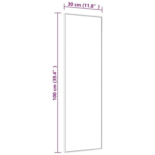 Dørspejl 30x100 cm glas og aluminium sort