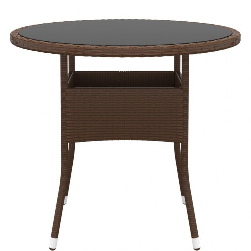 Rundt havebord Ø80 x 75 cm - brun polyrattan med hærdet glas