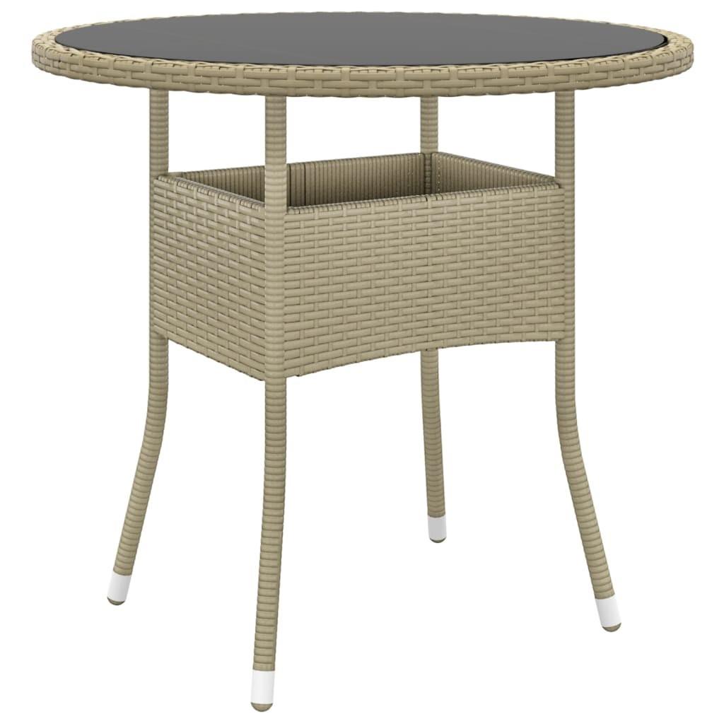 Havebord Ø80x75 cm hærdet glas og polyrattan beige