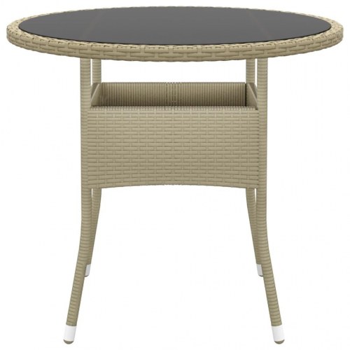 Havebord Ø80 x 75 cm - hærdet glas og polyrattan, beige