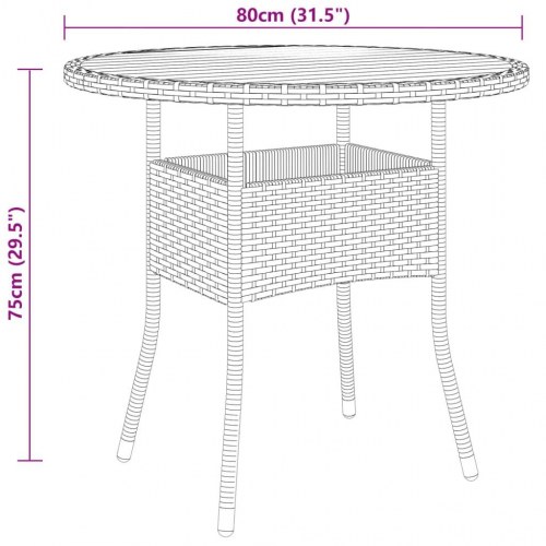 Havebord Ø80 x 75 cm - akacietræ og sort polyrattan