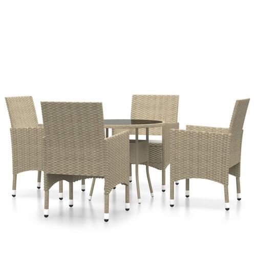 Spisebordssæt til haven 5 dele polyrattan beige