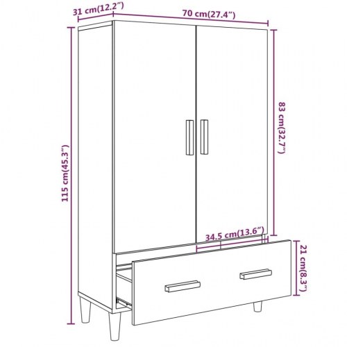 Skab 70 x 31 x 115 cm i konstrueret træ - hvid
