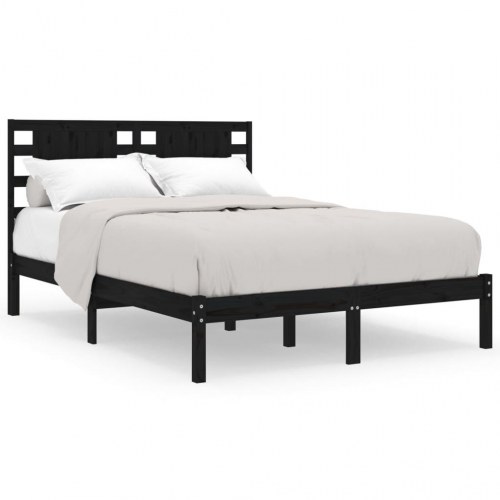 Sengeramme 135x190 cm Double massivt fyrretræ sort