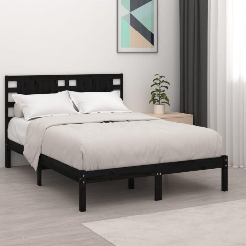 Sengeramme med sengegærde 140 x 190 cm i massivt fyrretræ - sort