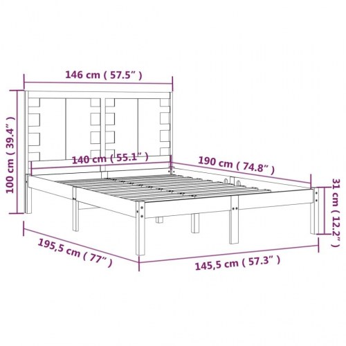Sengeramme med sengegærde 140 x 190 cm i massivt fyrretræ - sort