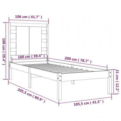 Sengeramme 100x200 cm massivt fyrretræ sort