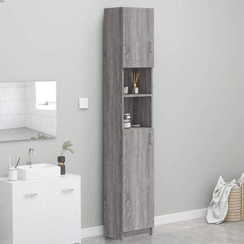 Badeværelsesskab 32x25,5x190 cm konstrueret træ grå sonoma-eg