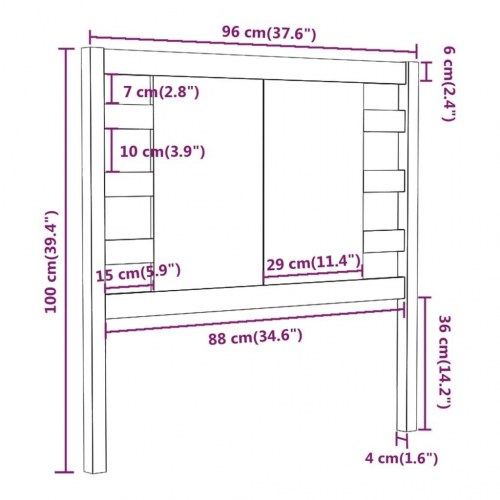 Sengegavl 96 x 4 x 100 cm i massivt fyrretræ - sort