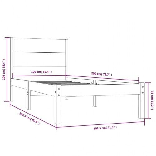 Sengeramme uden madras 100x200 cm massivt fyrretræ