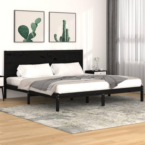 Sengeramme 200 x 200 cm i massivt fyrretræ - sort