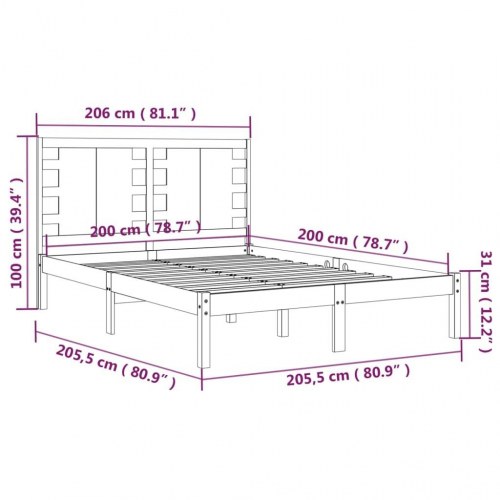Sengeramme 200x200 cm i massivt fyrretræ - sort