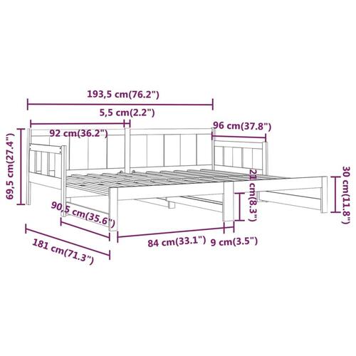 Daybed med udtræk 2x(90x190) cm massivt fyrretræ