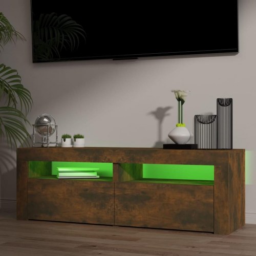 TV-bord med LED-lys 120 x 35 x 40 cm - røget egetræsfarve