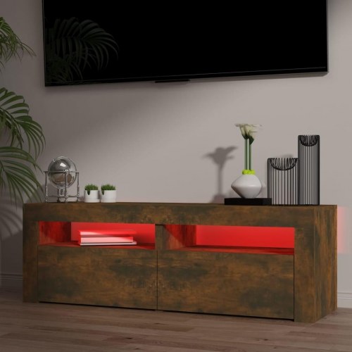 TV-bord med LED-lys 120 x 35 x 40 cm - røget egetræsfarve