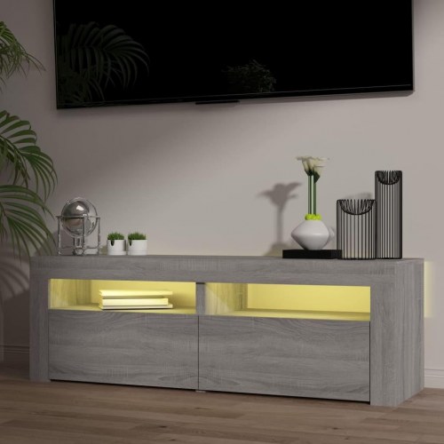 TV-bord med LED-lys 120 x 35 x 40 cm - grå sonoma-eg