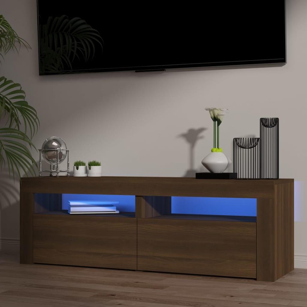 Tv-bord med LED-lys 120x35x40 cm brun egetræsfarve