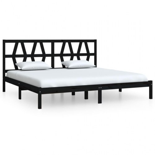 Sengeramme 200x200 cm massivt fyrretræ sort