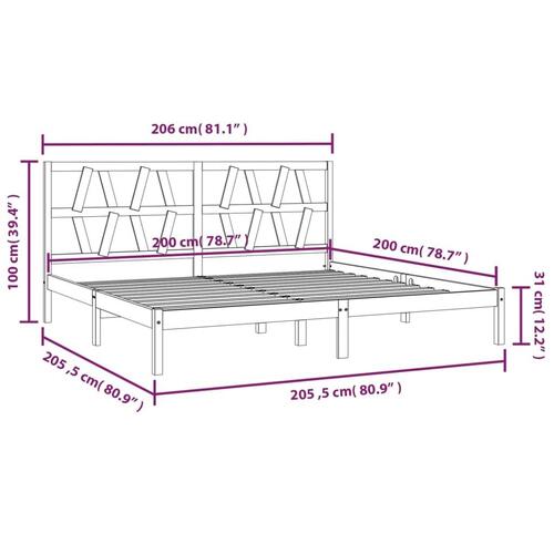 Sengeramme 200x200 cm massivt fyrretræ sort