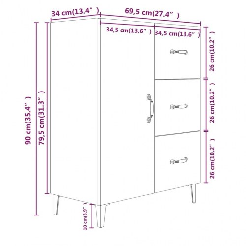 Skænk 69,5x34x90 cm konstrueret træ brun egetræsfarve