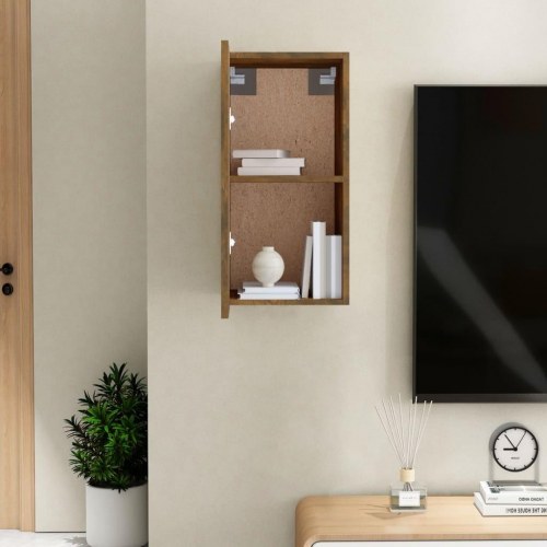 Væghængt tv-bord i konstrueret træ - 30,5 × 30 × 60 cm, røget egetræsfarve