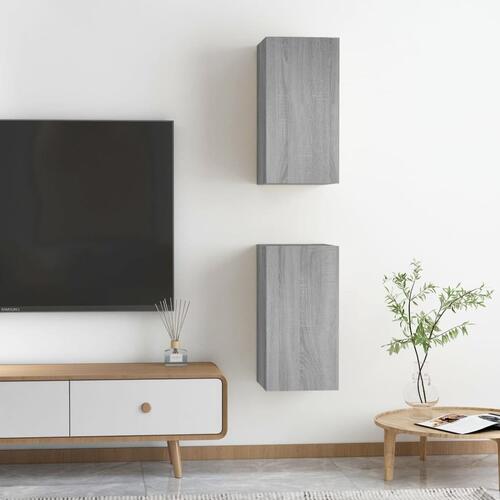 Tv-bord 2 stk. 30,5x30x60 cm konstrueret træ grå sonoma-eg