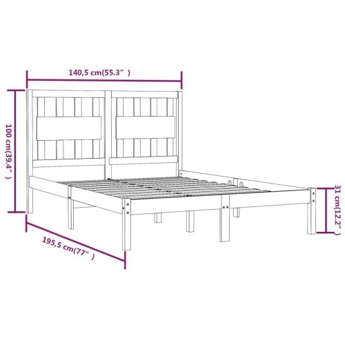 Sengeramme med sengegærde 135x190 cm i massivt fyrretræ