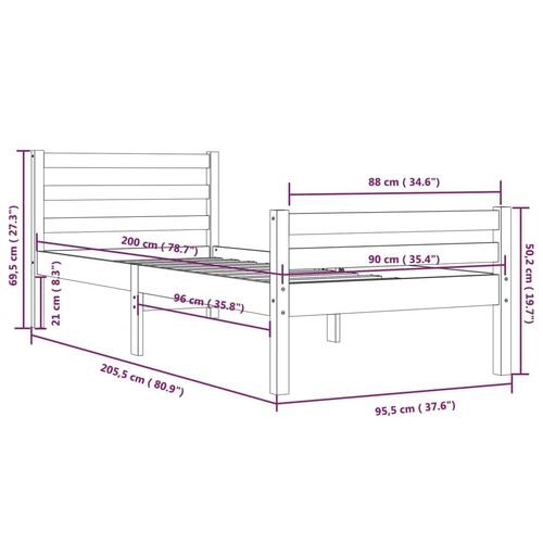 Sengeramme 90x200 cm massivt træ hvid