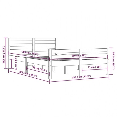 Sengeramme 150 x 200 cm King Size i massivt fyrretræ - gyldenbrun
