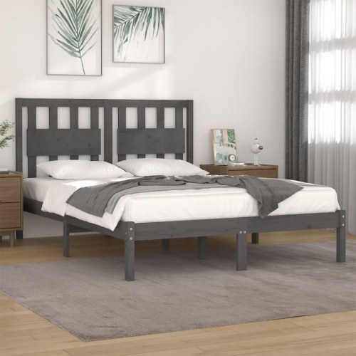 Sengeramme 200x200 cm massivt fyrretræ grå