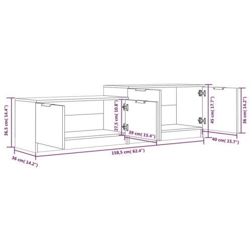 Tv-bord 158,5x36x45 cm konstrueret træ sort