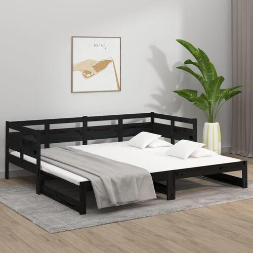 Daybed med udtræk 2x(80x200) cm massivt fyrretræ sort