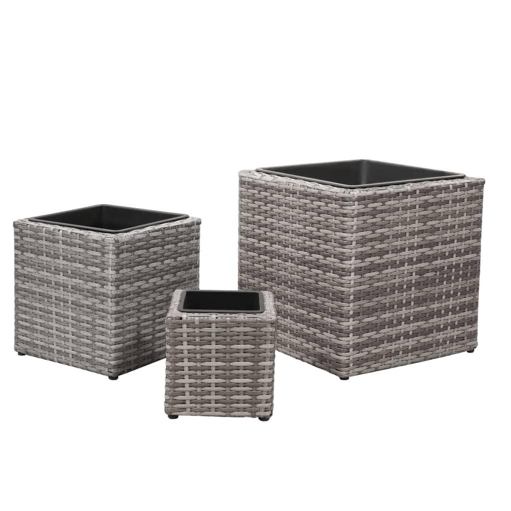 Forhøjede plantekrukker 3 stk. polyrattan grå