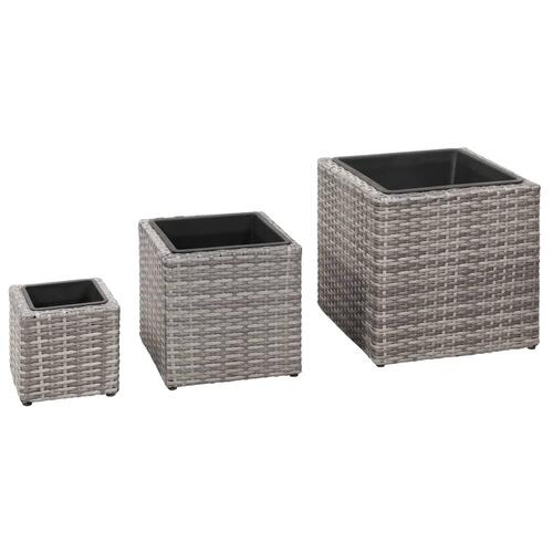 Forhøjede plantekrukker 3 stk. polyrattan grå