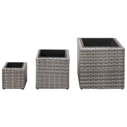 Forhøjede plantekrukker 3 stk. polyrattan grå