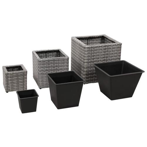 Forhøjede plantekrukker 3 stk. polyrattan grå