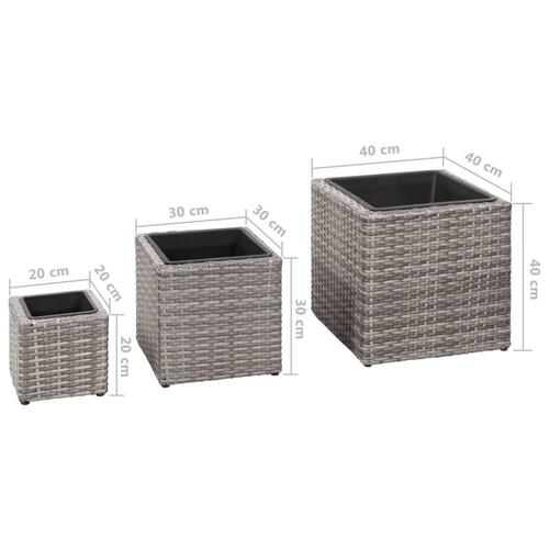 Forhøjede plantekrukker 3 stk. polyrattan grå