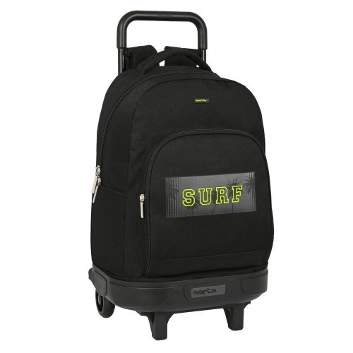 Safta Surf skolerygsæk med hjul - sort, 33 × 45 × 22 cm