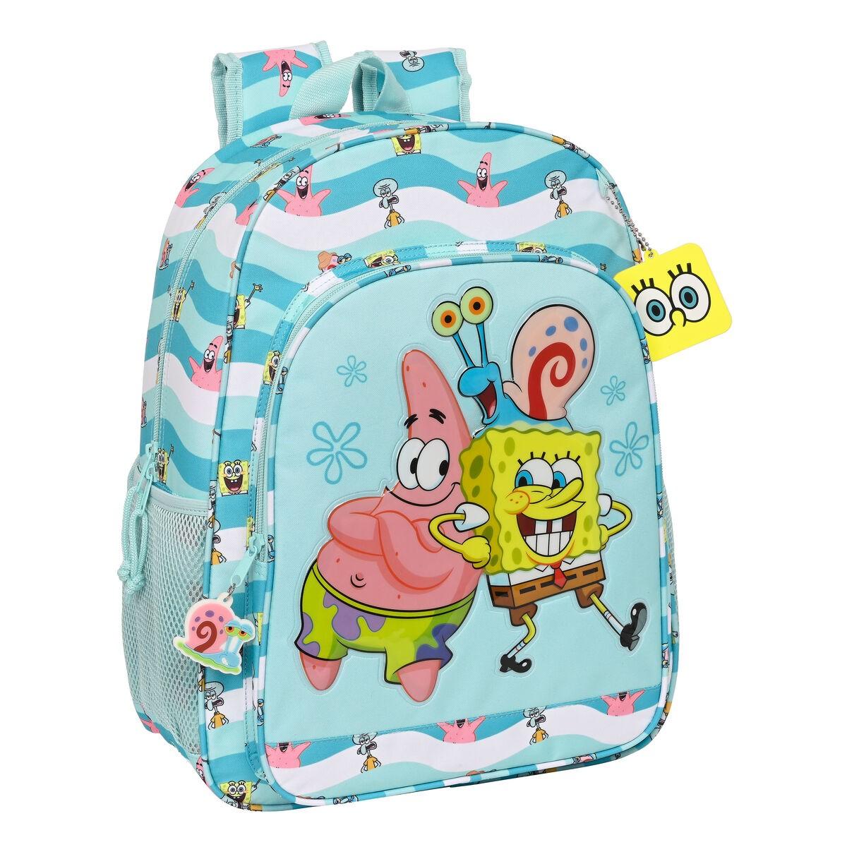 SpongeBob skoletaske - Stay Positive, blå/hvid 33 × 42 × 14 cm