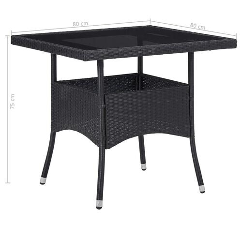 Udendørs spisebord polyrattan og glas sort