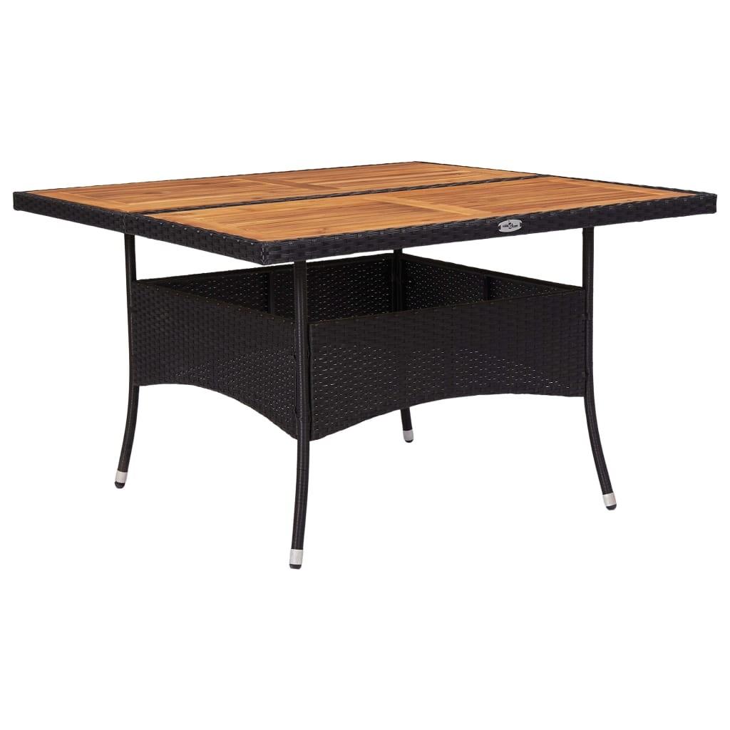 Udendørs spisebord polyrattan og massivt akacietræ sort